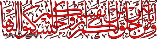 Calligraphy of Surah Ar-rum verse 21, which translates as:
Among His signs is that He created for you mates from yourselves, that you may find comfort in them.