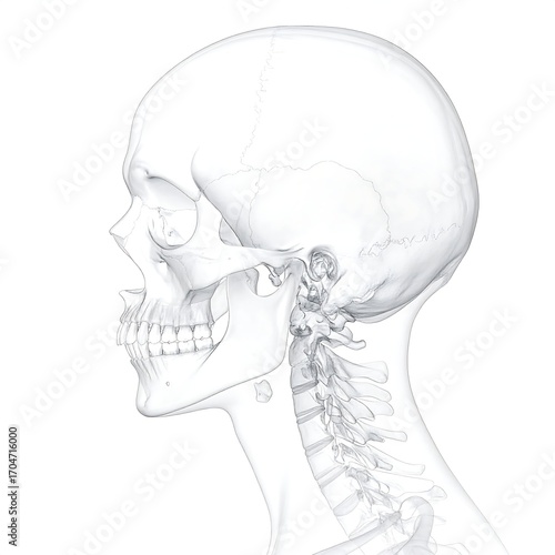 Detailed anatomical sketch of the head and neck, showing skeletal structure