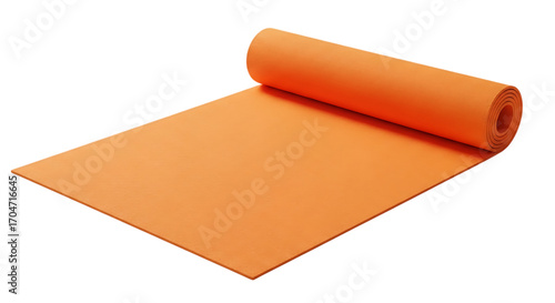 Orange yoga mat unrolled isolated on a transparent background