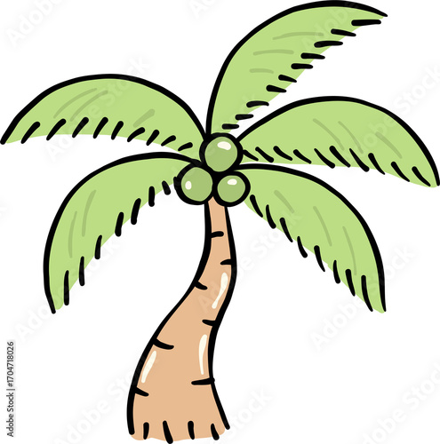 Coconut Palm Tree Hand Drawn, Summer Fisherman Aesthetic