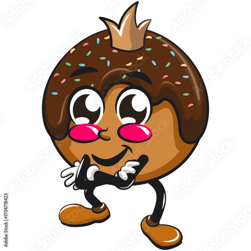 cute chocolate ball mascot character vector illustration crowned like a king while folding his arms calmly, work of hand drawn