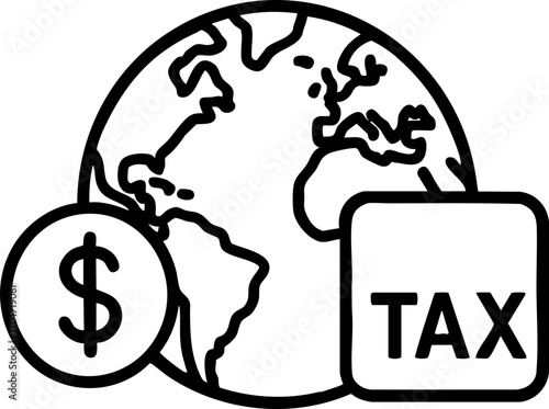 Global e commerce business tax concept with world map and dollar symbol line art