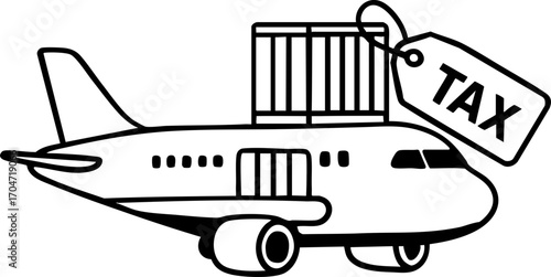 Airplane cargo container with tax tag symbolizes e commerce business and tax concept