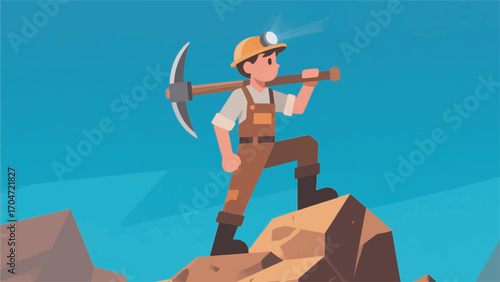 Illustration Of A Boy Wearing Miner's Clothing Vector Design Template