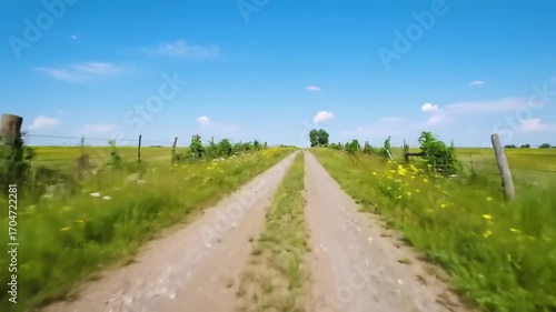 Rural dirt road under sunny sky