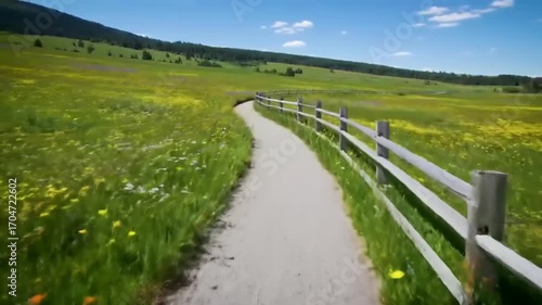 Scenic country path through meadow