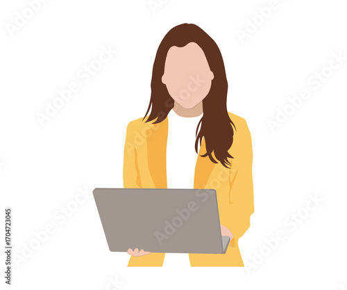 Women Working on Laptop Minimalist Illustration