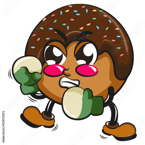 cute chocolate ball mascot character vector illustration practicing boxing wearing boxing glove, work of hand drawn