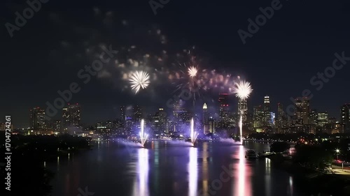 Wallpaper Mural Fireworks over cityscape river reflection Torontodigital.ca