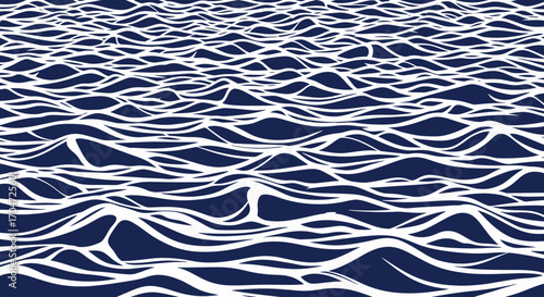 Abstract Blue and White Water Waves Background, Seamless Marine Pattern, Ocean or Sea Surface Graphic Design Element