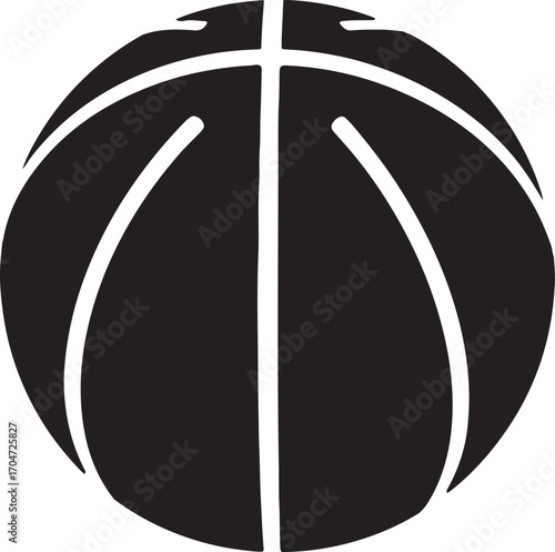 Isolated basketball graphic symbol in a black silhouette style. A clean and simple vector icon for sports, team play, and athletic recreation concepts