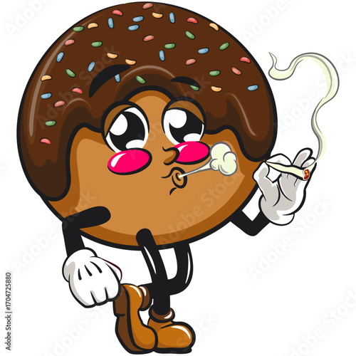 cute chocolate ball mascot character vector illustration smoke calmly, work of hand drawn