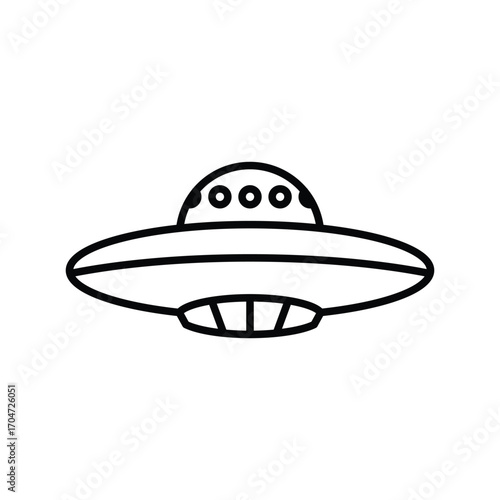 UFO Flying Saucer icon. Simple outline style. Ship, outerspace, spaceship, mystery, technology, space, galaxy, fantasy, dish, alien concept. Thin line symbol. Isolated design.