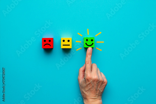 Selecting a positive review for customer satisfaction feedback survey.