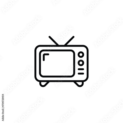 Old TV icon. Simple outline style. Television, channel, broadcast, news, media, watch, vintage, antenna, retro, screen, analog, technology concept. Thin line symbol. Isolated design.