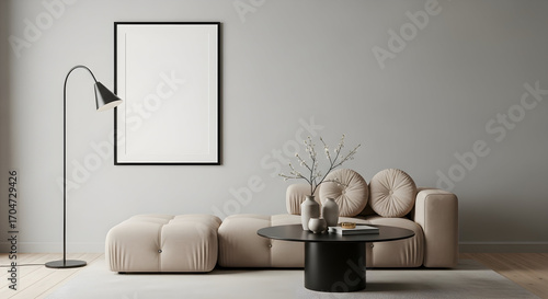 Modern minimalist living room interior design mock up neutral colors