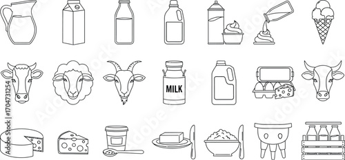 Dairy products line art vector icon illustration