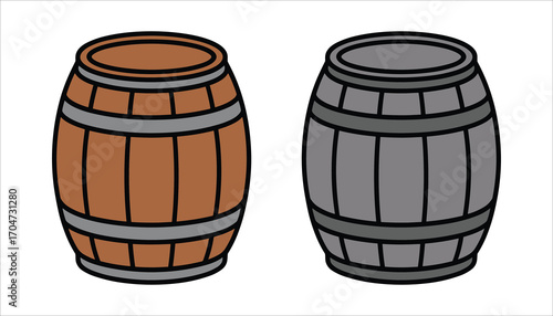 Wooden Barrel Vector Illustration Vintage Beer, Wine and Whiskey Storage Icon