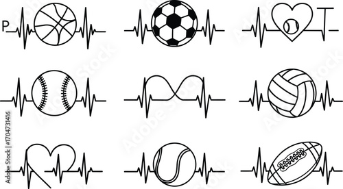 Sports heartbeat line art vector design concept