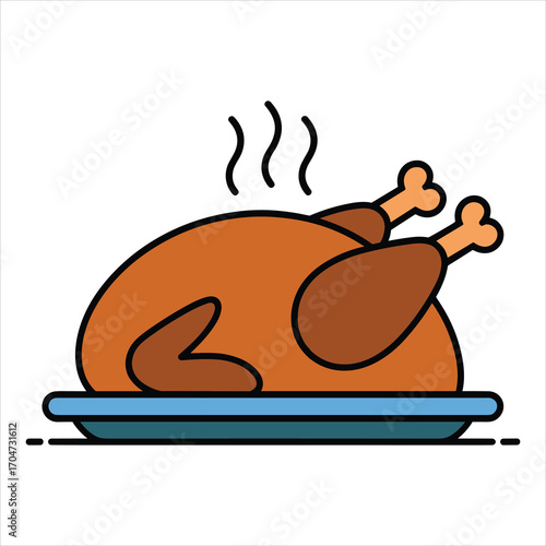 Roast Turkey Vector Illustration Thanksgiving Dinner Food Icon