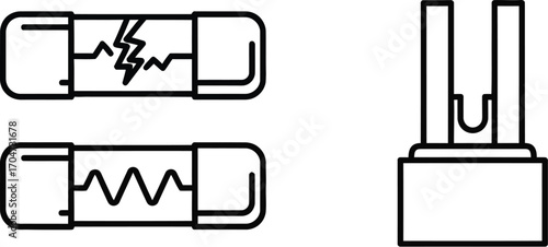 Automotive fuse types and fuse puller illustration