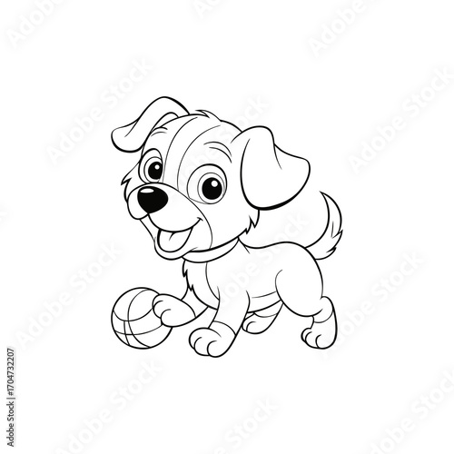 Playful Puppy Coloring Page Cute Dog with Ball Vector for Kids