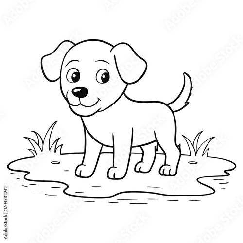 Puppy Coloring Page Cute Dog Standing Cartoon Pet Animal Illustration