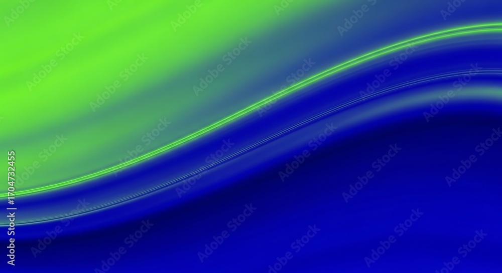 Fototapeta premium Abstract background featuring smooth, undulating waves of vivid green blending into rich blue, conveying a sense of fluid motion