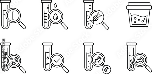 Medical laboratory analysis and research icons set