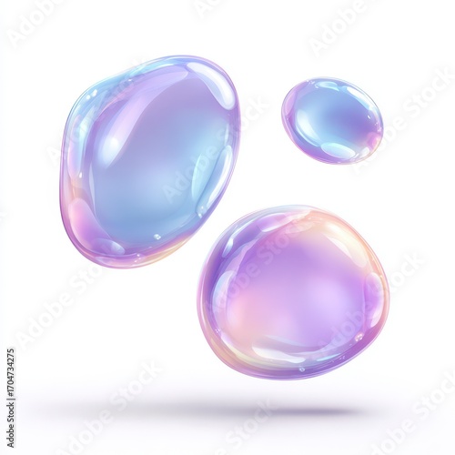 Three iridescent bubbles in pastel hues