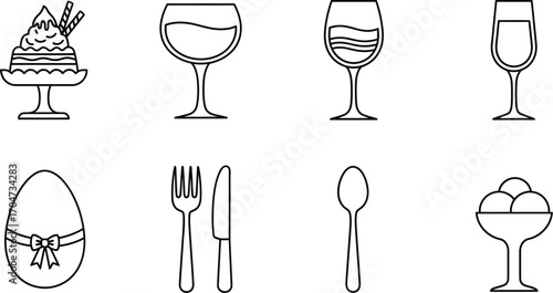 Line art food and drink icons vector illustration
