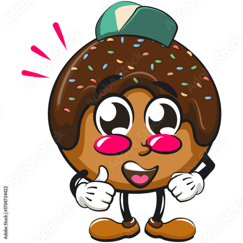 cute chocolate ball mascot character vector illustration smile wearing a baseball cap while giving a thumbs up, work of hand drawn