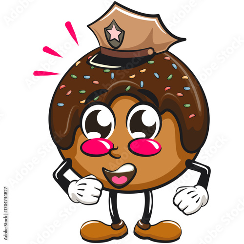 cute chocolate ball mascot character vector illustration as a policeman, work of hand drawn