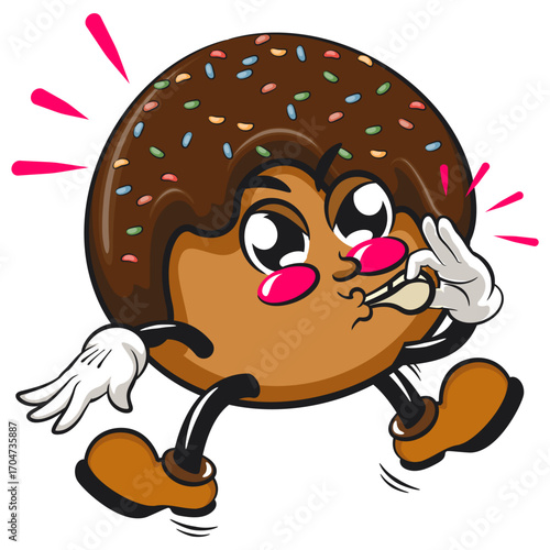 cute chocolate ball mascot character vector illustration blowing the whistle, work of hand drawn