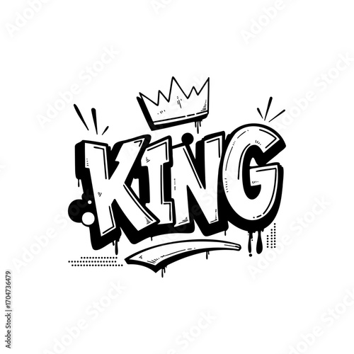 Street art graffiti lettering king with crown in bold urban style