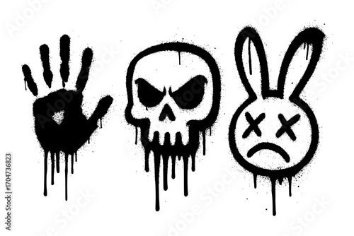 Spooky graffiti art featuring a hand, skull, and bunny, perfect for Halloween vibes