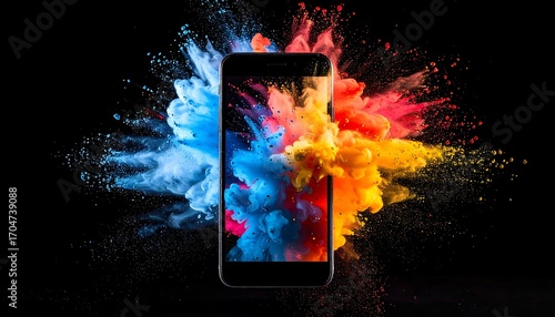 Smartphone with vibrant color explosion