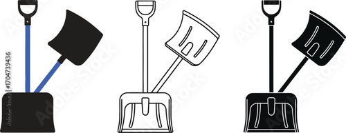 Tools for clearing snow, including a snow shovel and dustpan