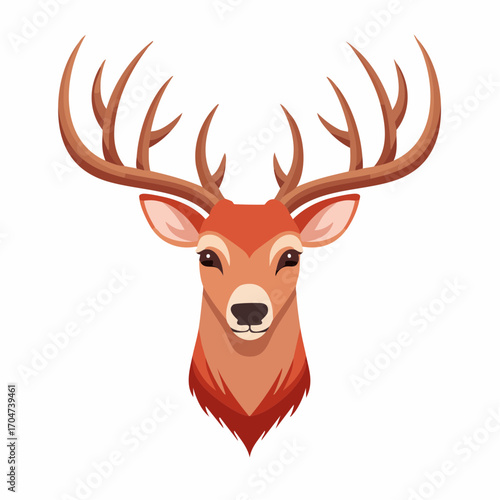 Deer Head with Antlers Illustration in Flat Vector Wildlife Animal Design
