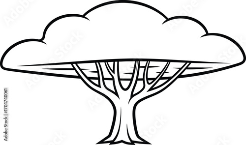 Stylized illustration of a unique tree with a flat, cloud-like canopy and strong trunk.