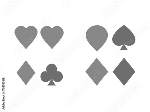 Set diamonds, clovers, hearts, spades Playing card suits icons template gray editable. High quality shape Playing card suit symbol pictogram for web design or mobile app isolated on white background