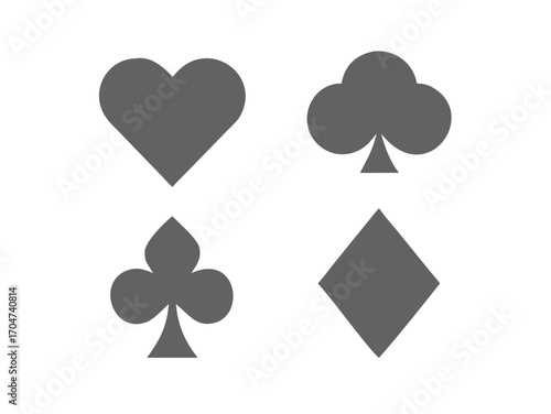 Set diamonds, clovers, hearts, spades Playing card suits icons template gray editable. High quality shape Playing card suit symbol pictogram for web design or mobile app isolated on white background