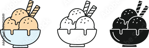 Delicious ice cream scoops in a bowl with wafer cookies, a refreshing sweet treat