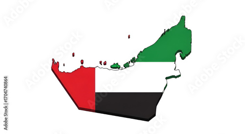 High quality 3D flat map of United Arab Emirates with national flag