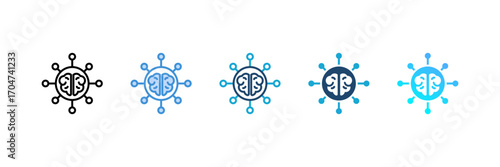 Neural Network icon set multiple style collection