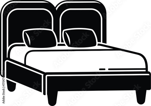 Comfortable bed with pillows and headboard, simple illustration for rest and sleep