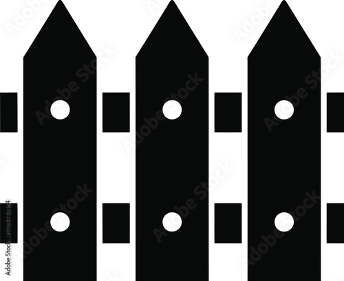 Simple black silhouette of a picket fence with rounded posts and square accents