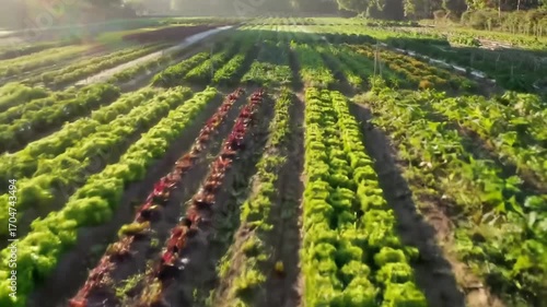 Rows of lettuce plants Aerial view of farm field Agriculture landscape Cultivated land concept high quality professional