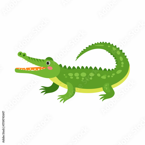 Crocodile Smiling Illustration in Flat Vector Reptile Animal Design
