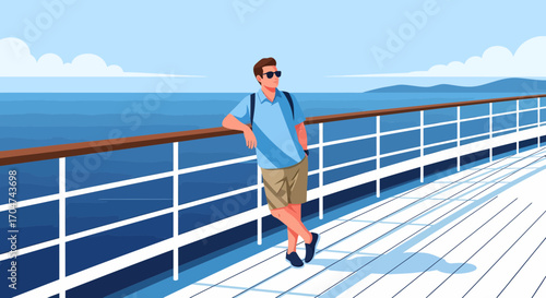 Cruise Voyage Serenity Man Relaxing On Deck Enjoying Ocean View